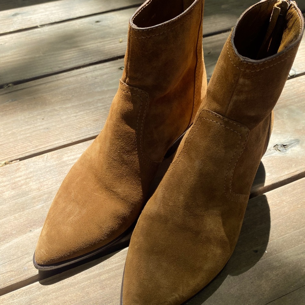 Loeffler Randall brown suede western ankle boots